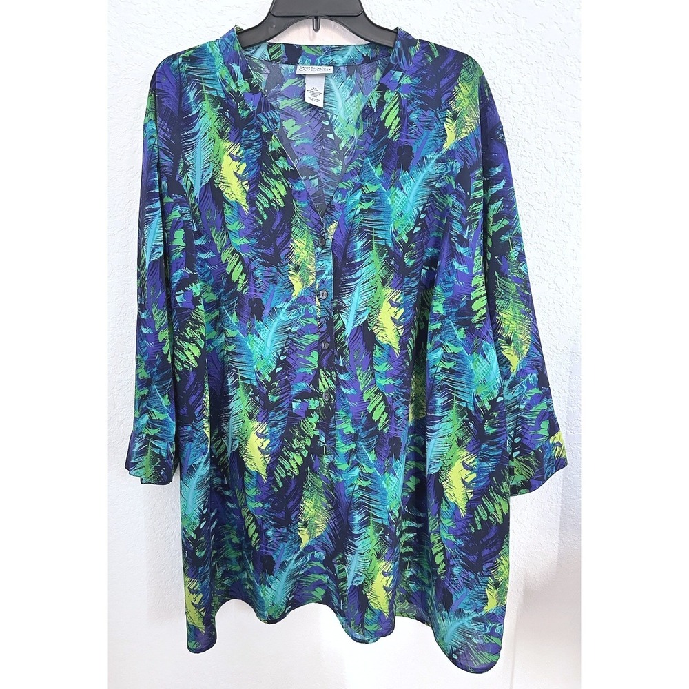 Maggie Barnes CATHERINES Coastal Granny Floral Hawaiian Beach Tunic Plus Sz. 3X